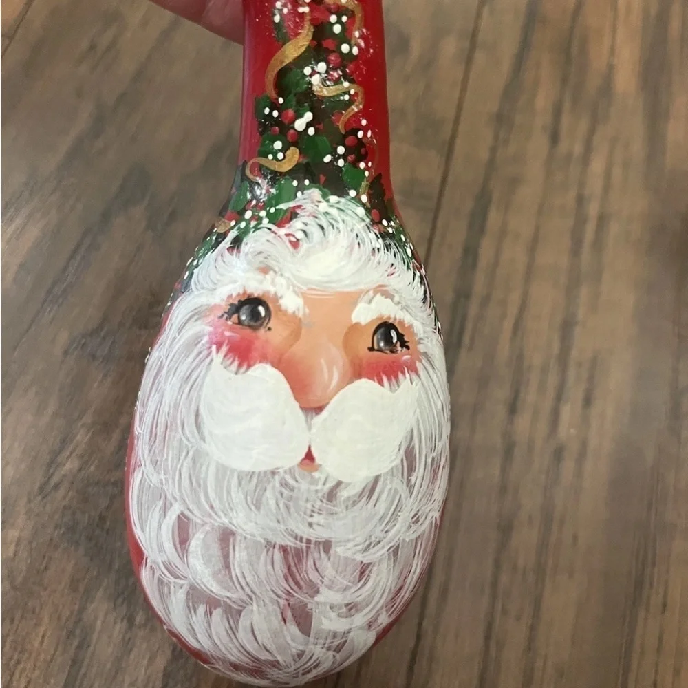 Handpainted Gourd Santa Christmas Ornament Artist signed